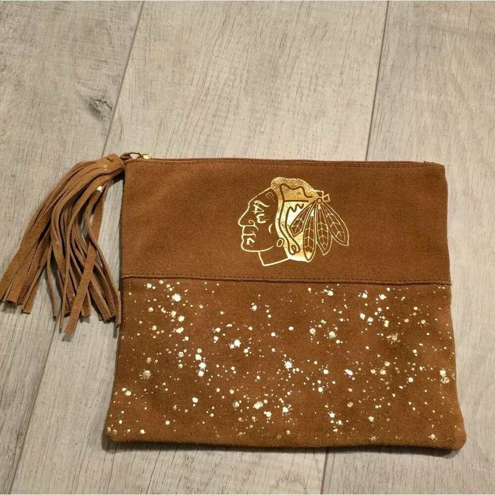 Chicago Blackhawks Genuine Suede Makeup Bag Pyar by Paula Queen NWOT